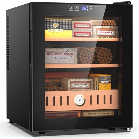 QAUSOU 50L Cigar Humidor Cabinet with Cooling, Spanish Cedar, Hygrometer, 300 Cigars