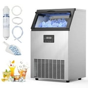 QAUSOU Commercial Ice Maker, 150Lbs/24H Under Counter Ice Machine 50 LBS Storage Bin 400W Compressor Freestanding Ice Maker Machine,Thicknesses Adjustable