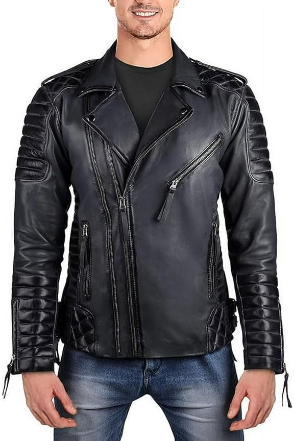 Black Color Pure Lambskin Leather Winter Vintage Motorcycle Biker Moto Riding & Racing Jacket For Men XS Size