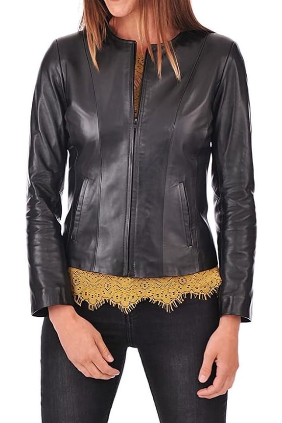 Black Color Women Leather Jacket - Lambskin Winter Vintage Motorcycle Biker Jacket, Moto Riding & Racing Jackets L Size NB-Wj02