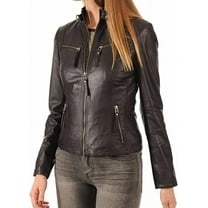 QAWACH Black Color Women Leather Jacket - Lambskin Winter Vintage Motorcycle Biker Jacket, Moto Riding & Racing Jackets XS Size NB-WJ02C
