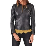 QAWACH Black Color Women Leather Jacket - Lambskin Winter Vintage Motorcycle Biker Jacket, Moto Riding & Racing Jackets XS Size NB-Wj02