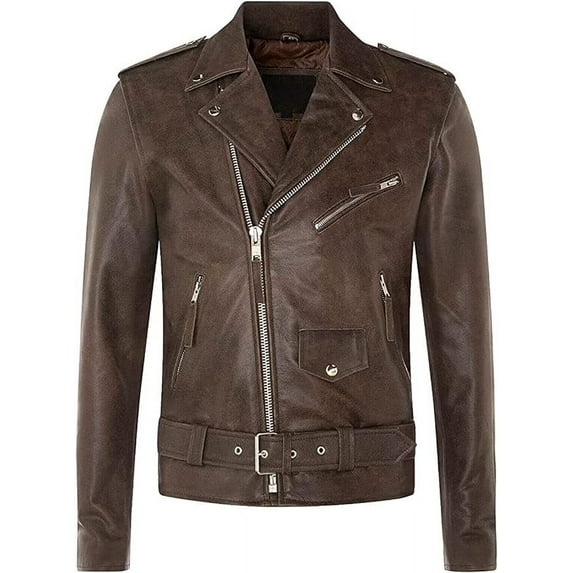 QAWACH Brown Color Pure Lambskin Leather Winter Vintage Motorcycle Biker Moto Riding & Racing Jacket For Men S Size NBMJ-02