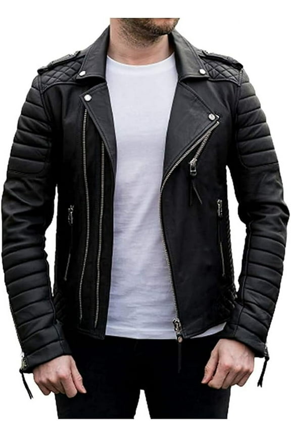 Men Leather Jacket - Lambskin Winter Vintage Black Color Motorcycle Biker Jacket, Moto Riding & Racing Jackets XS Size NBWJ02b