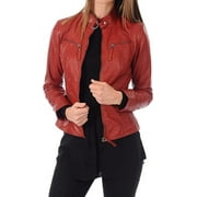 QAWACH Men Leather Jacket - Lambskin Winter Vintage Red Color Motorcycle Biker Jacket, Moto Riding & Racing Jackets XS Size NBWJ02b