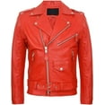 thumbnail image 1 of QAWACH Red Color Pure Lambskin Leather Winter Vintage Motorcycle Biker Moto Riding & Racing Jacket For Men XLS Size NBMJ-03, 1 of 4