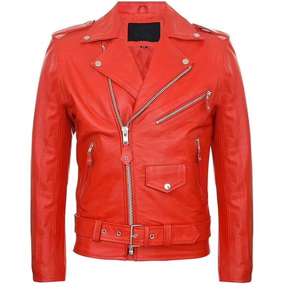 QAWACH Red Color Pure Lambskin Leather Winter Vintage Motorcycle Biker Moto Riding & Racing Jacket For Men XXL Size NBMJ-03