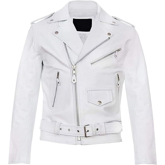 QAWACH White Color Pure Lambskin Leather Winter Vintage Motorcycle Biker Moto Riding & Racing Jacket For Men XXL Size NBMJ-02