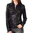 thumbnail image 1 of QAWACH Women Leather Jacket - Lambskin Winter Vintage Black Color Motorcycle Biker Jacket, Moto Riding & Racing Jackets XS Size NBWJ01, 1 of 3