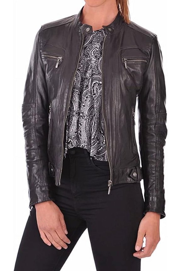 Women Leather Jacket, Comfortable, Vintage Black Motorcycle Jacket