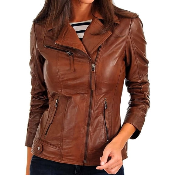 QAWACH Women Leather Jacket - Lambskin Winter Vintage Motorcycle Biker Jacket, Moto Riding & Racing Jackets XXL Size NB-WJ01