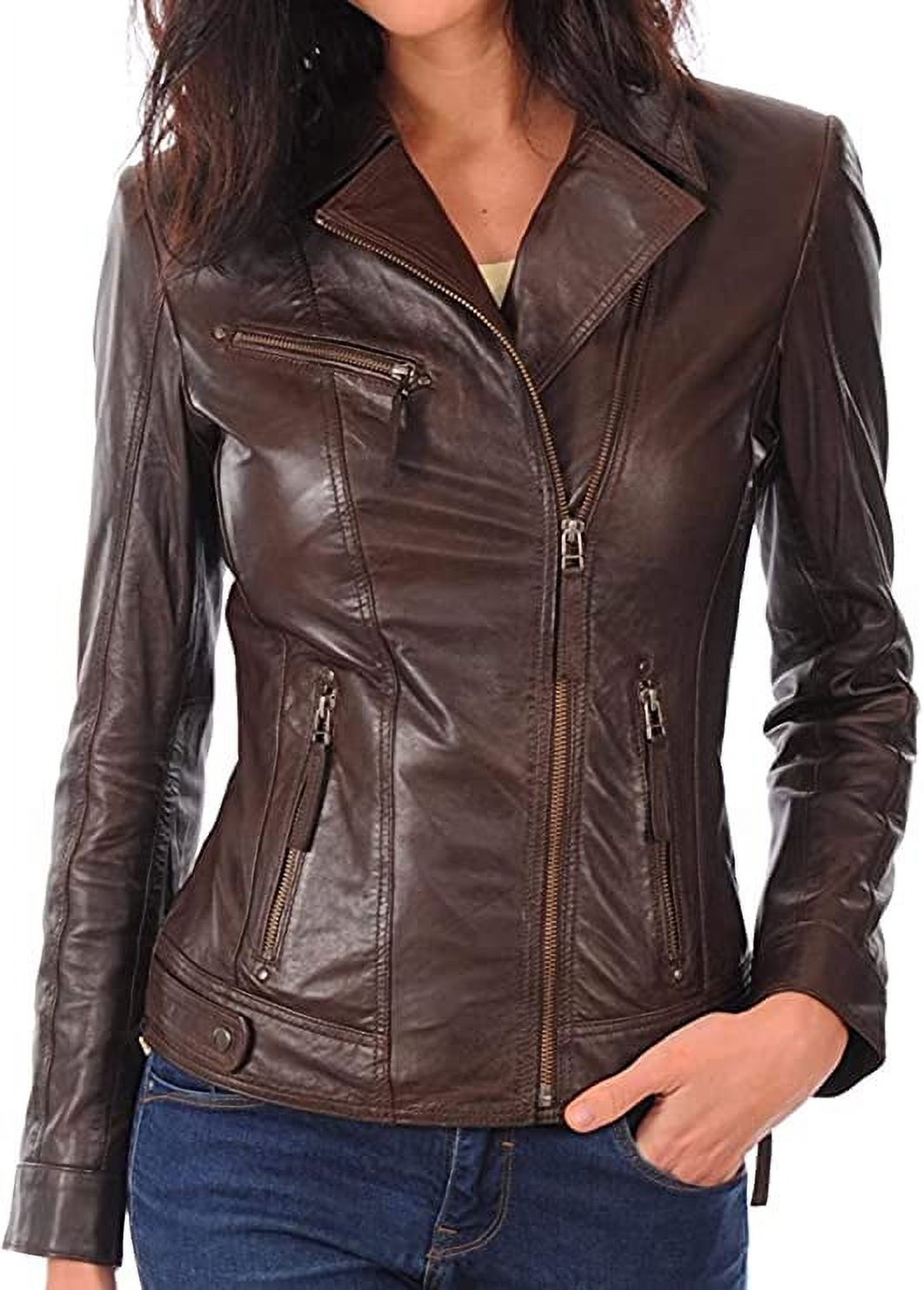 2023 Fashion Brown Leather Jackets For Woman Motorcycle Jacket Black ...