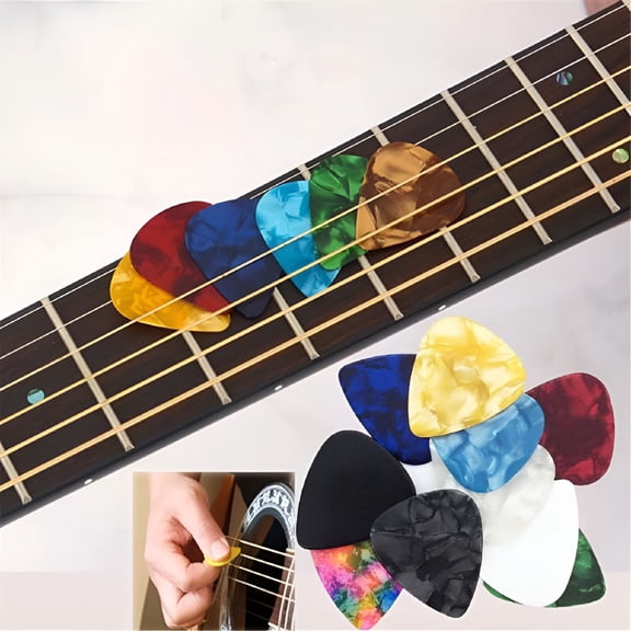 QAYOZ 100 PCS Guitar Picks, 3 Different Thickness Colorful Celluloid Guitar Pick Plectrums For Bass, Electric, Acoustic Guitars 0.46mm, 0.71mm, 0.96mm (Color Random)