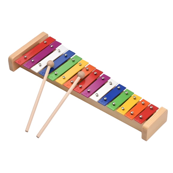 QAYOZ 15 Note Glockenspiel Xylophone Wooden Base Colorful Aluminum Bars with 2 Mallets Educational Musical Instrument Percussion Gift