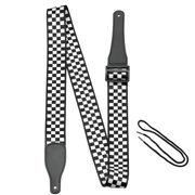 QAYOZ Bass Guitar Strap, Guitar Strap, Electric and Acoustic Guitar Straps - Durable Nylon Checkered Guitar Shoulder Strap with Leather Ends Black and White Checkered
