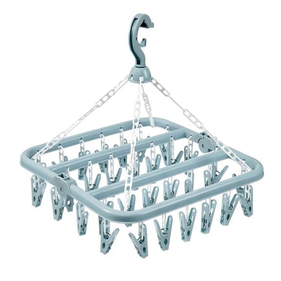 QAYOZ Clothes Drying Hanger with 32 Clips,Baby Clothes Drying Rack,Sock Clips for Laundry Foldable Clothes Hangers for Drying Socks,Towels,Underwear,Bras,Diapers,Baby Clothes,Gloves,Hats
