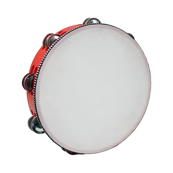 QAYOZ Tambourines, Wooden Tambourines Adults Drum Bell Double Rows, Hand Held Drum Bell Birch Metal Percussion, Percussion Musical Instrument Tambourine for Kids, Handheld Tambourine 10inch Red