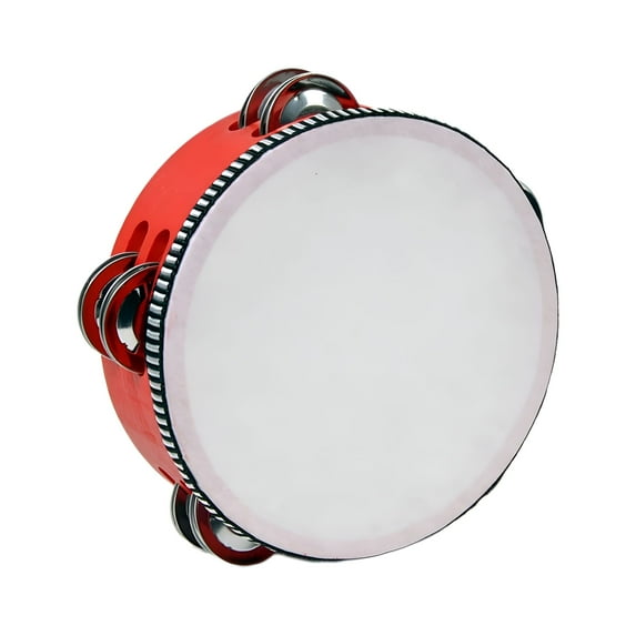QAYOZ Wooden Tambourines for Adults Drum Bell Double Rows Handheld Drum Metal Percussion Musical Instrument Tambourine for Kids Party 6inch Red