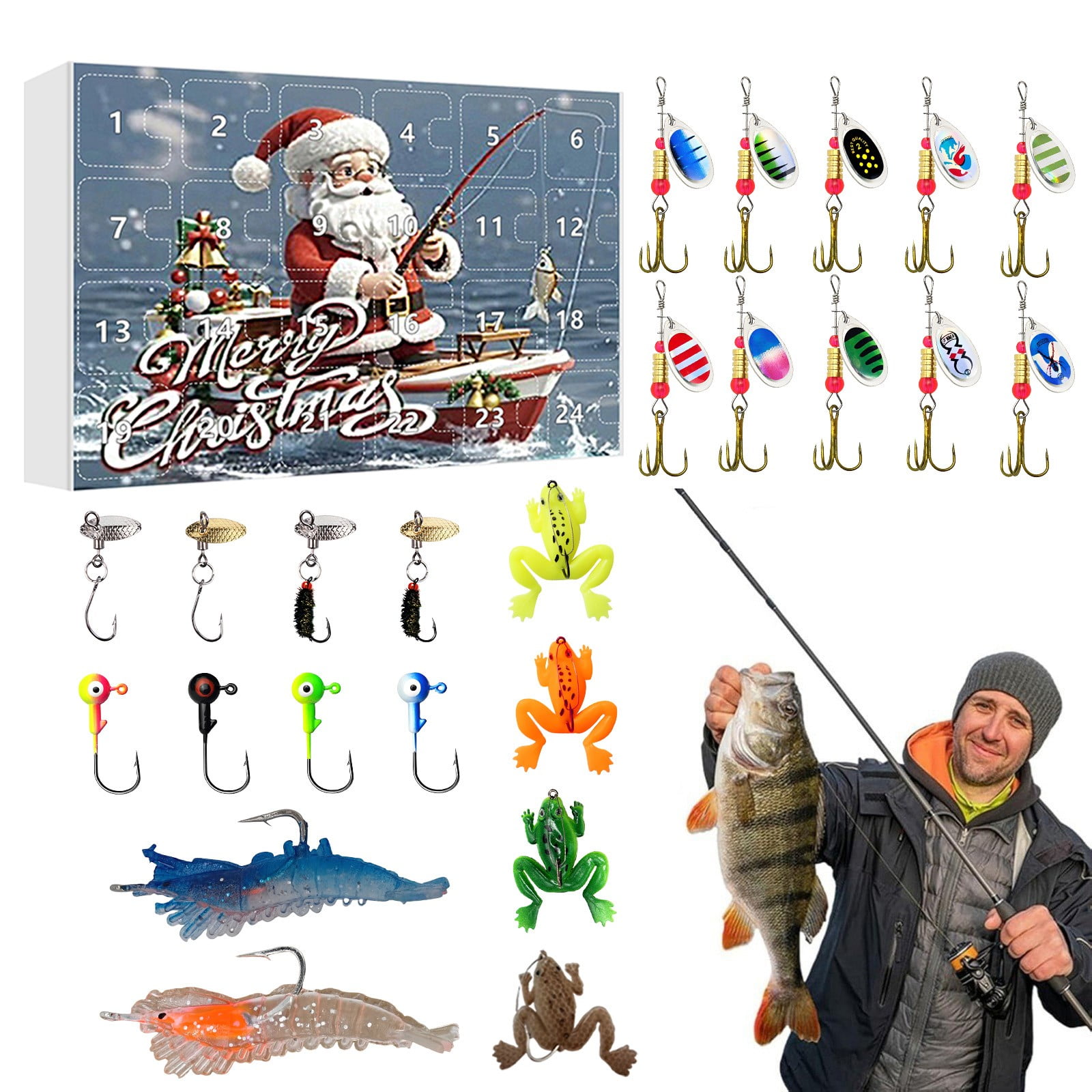 QAZIWE 24 Days Advent Calendar Fishing Christmas Countdown Fishing Set