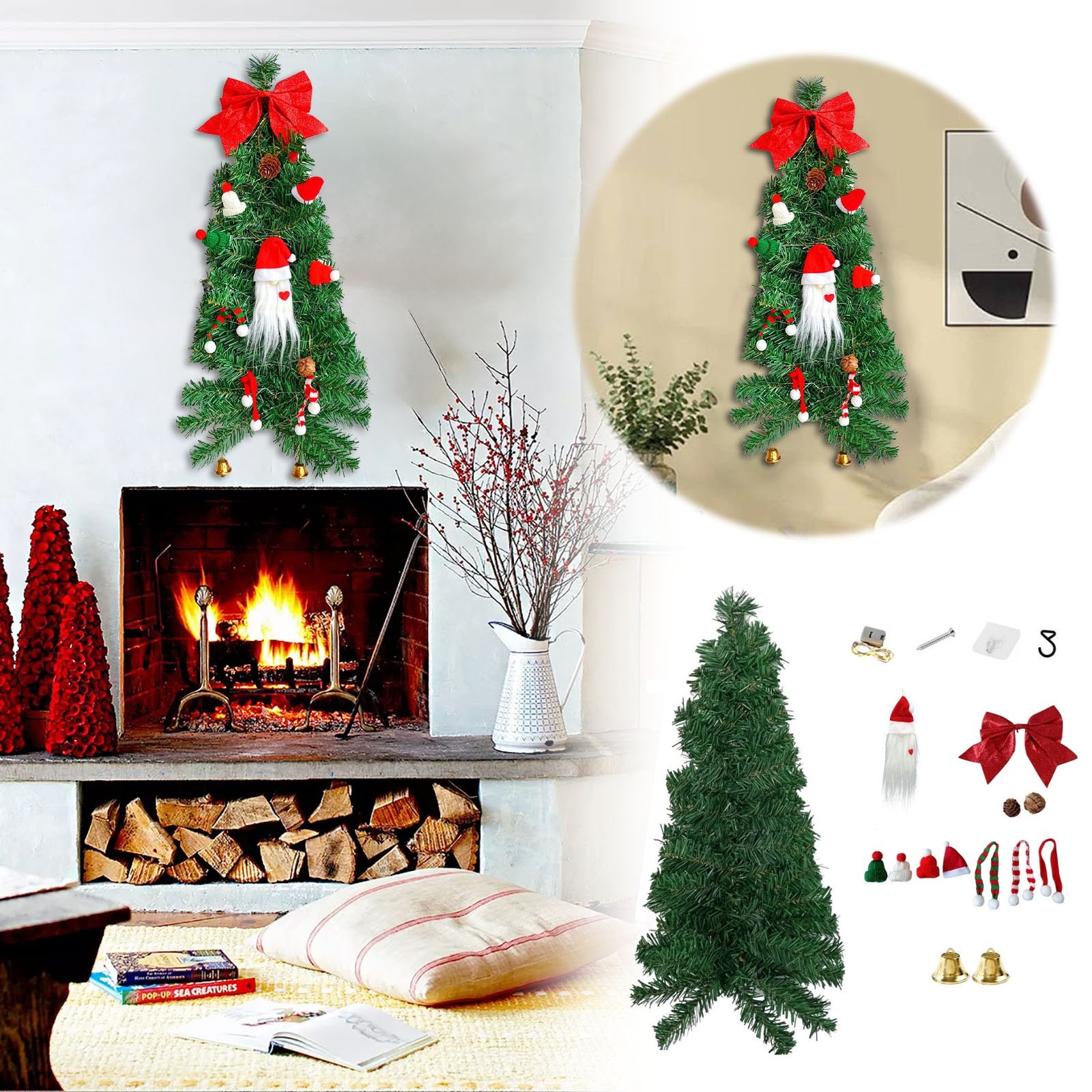 QAZIWE Wall Hanging Christmas Tree Wall Mounted Christmas Tree