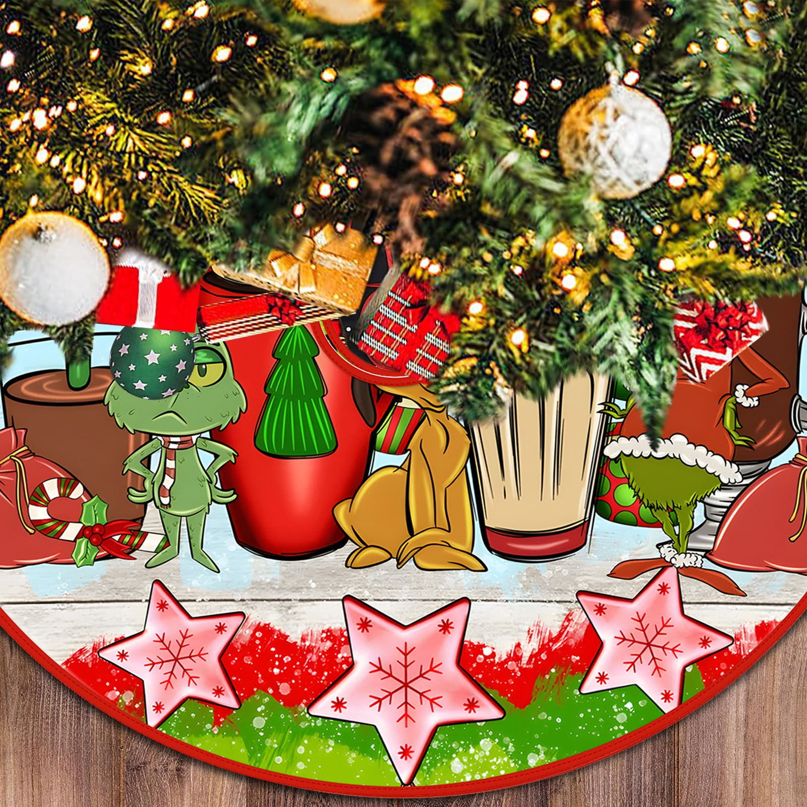 QAZXD Mini Ornaments Christmas Tree Skirt Red Green Merry Christmas