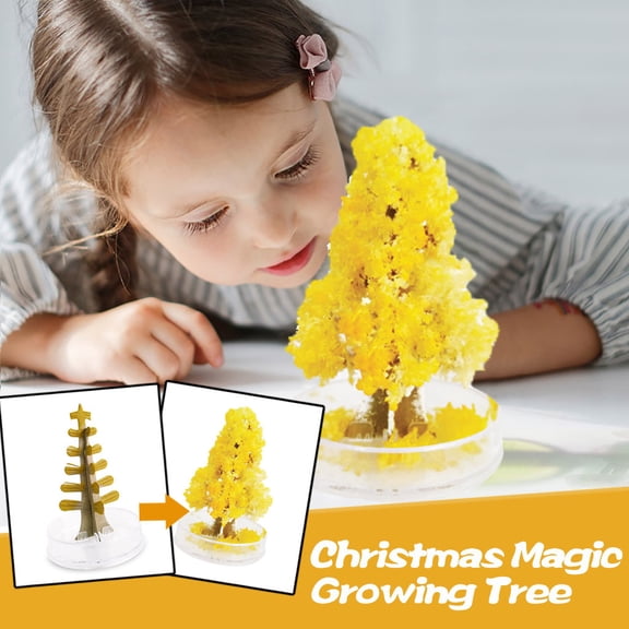 QAZbYD Christmas Magic Growing Tree, 2.4 x 3.3 Inch Paper Crystal Blossom Tree, Yellow DIY Holiday Desktop Decoration, Xmas Party Favor, Stocking Stuffer Gift.