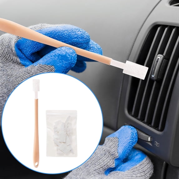 QAZbgdl 100 Piece Disposable Crevice Cleaning Brush Set with Reusable Handle for Bathroom Kitchen Car Detailing - Non-Woven Scrubbing Tool for Grout, Vents, Keyboards, Toilet Seats, 18cm Long Handle