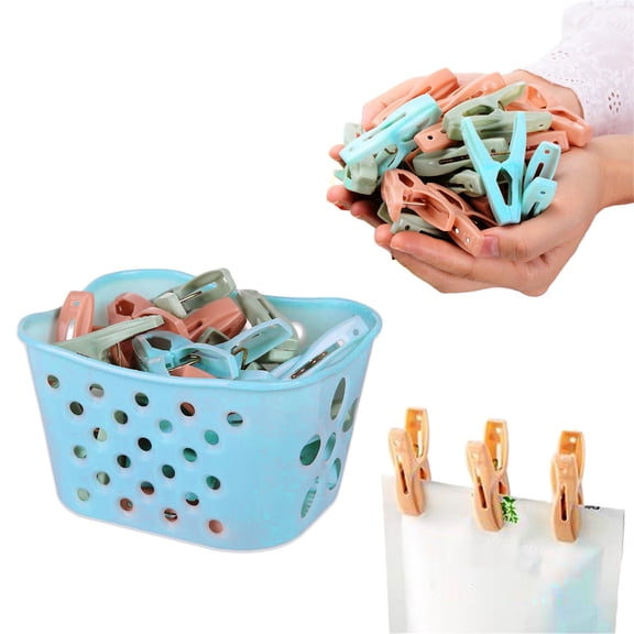 QAZbgdl 30 Pack Plastic Clothespins for Laundry - Strong Grip Clips for Socks, Quilts, and Towels - Multi-Purpose Clothes Pins for Hanging Drying Rack - Household Clips for Bedroom, Bathroom, Outdoor