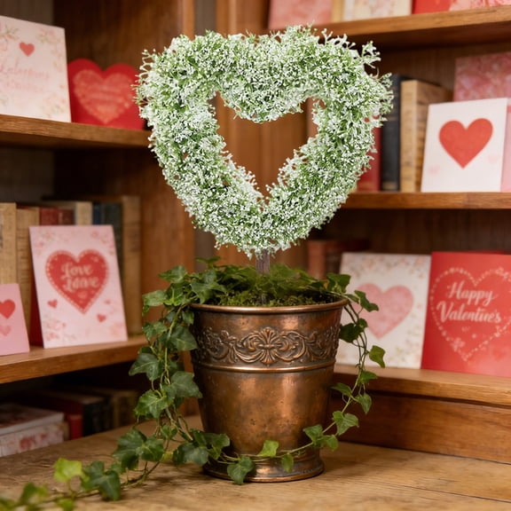 QAZbgdl Artificial Heart Shaped Garden Stake | Hollow Gypsophila Design | Valentine's Day & Spring Yard Decoration | Weather-Resistant Green Artificial Flowers | 1 Piece