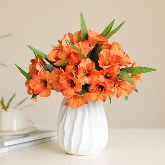 QAZbgdl Artificial Trumpet Flower | 6 Heads Fabric Blooms for Vase Arrangements | 19.29 Inch Faux Floral Decor for Home Office Wedding Table