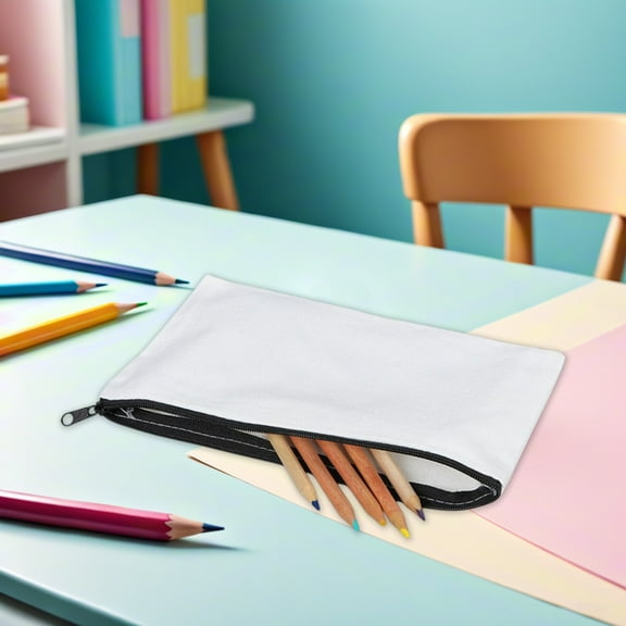 QAZbgdl Canvas Pencil Case | White Stationery Organizer | Portable Pen Pouch with Zipper & Handle | 1 Piece