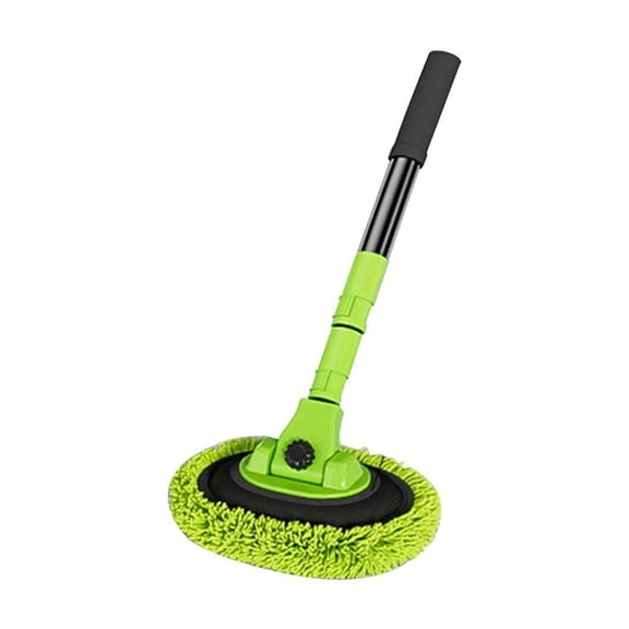 QAZbgdl Car Wash Mop with Retractable Pole - Curved Handle Car Cleaning Brush - Adjustable Extendable Car Washing Tool for SUV Truck RV - 180 Degree Bendable Head Microfiber Bristles - Non-Slip
