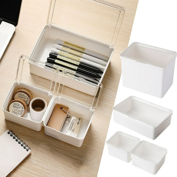 QAZbgdl Desktop Drawer Storage Box with Flip Lid | Small Compartment Organizer for Stationery & Office Supplies | Clear Plastic, Multi-Function