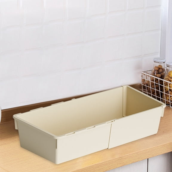 QAZbgdl Expandable Plastic Storage Box | Telescoping Cabinet Organizer for Snacks & Kitchen Items | White & Beige | 1-Pack