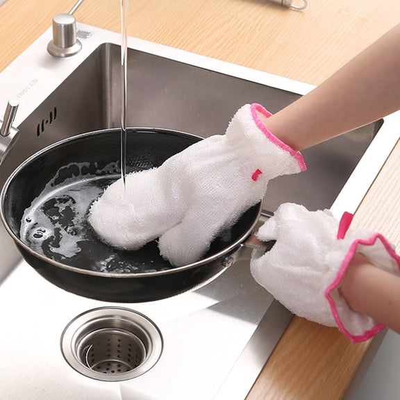QAZbgdl Fiber Dishwashing Gloves Non-stick Oil Cleaning Brush Bowl - Scrubber Mitts for Grease Removal - Absorbent Kitchen Cleaning Gloves - Heat Insulating Scouring Pads - 2 Pack - Household Sink
