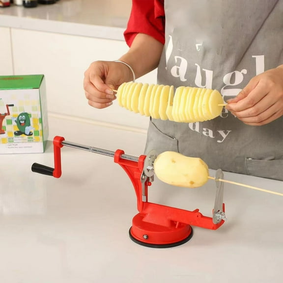 QAZbgdl Hand Crank Potato Slicer Spiralizer - Vegetable Cutter for Curly Fries - Manual Rotating Chopper for Home Kitchen - Stainless Steel Blade Twist Chopper - Compact Helical Vegetable Slicer