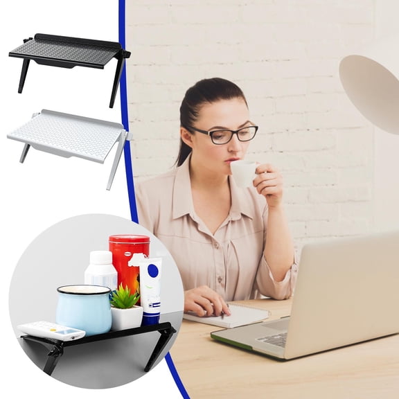 QAZbgdl Monitor Shelf for Desk - Computer Screen Top Storage Rack, Vented Metal Desktop Stand Riser, Overhead Organizer for TV Set Box Router - ABS Plastic Foldable Shelf for Office Home Small Items