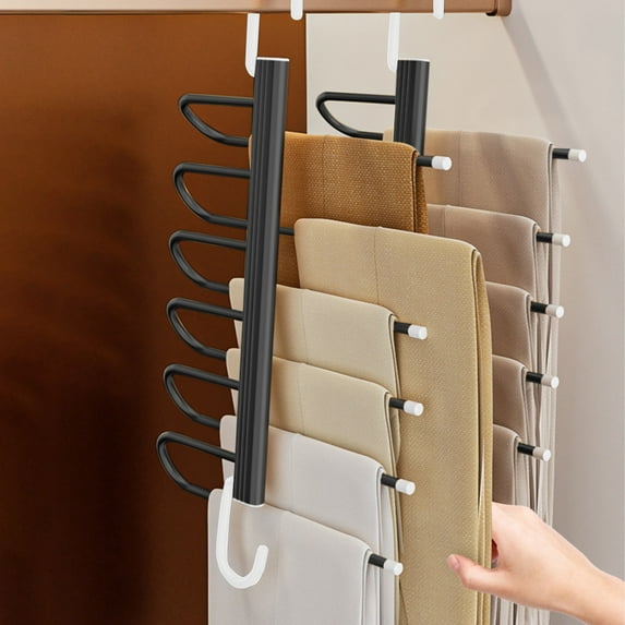 QAZbgdl Multi-Functional Stainless Steel Folding Trouser Rack | Horizontal & Vertical Hanging | Space-Saving Telescopic Hanger for Closet Storage | 1-Pack
