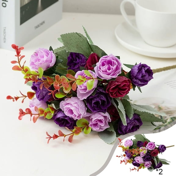 QAZbgdl Multicolor Artificial Flower Bouquet, 12-Inch Plastic Wedding Bouquet for Home Decor, Centerpieces, and Party Decorations, Set of 2