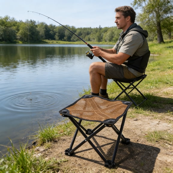 QAZbgdl Portable Folding Camping Stool | Lightweight Breathable Mesh Seat | Compact Outdoor Chair for Hiking Fishing Picnics | 1-Pack