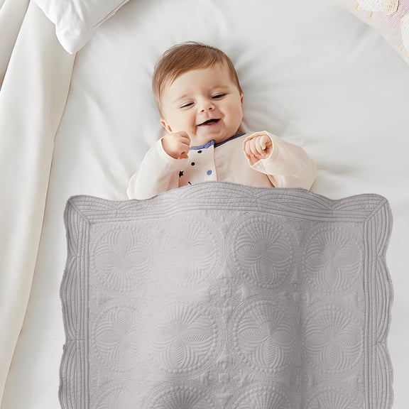 QAZbgdl Quilted Flannel Blanket with Filling, Soft Thin Wrap Coverlet for Bed, Couch, or Travel, 36x45 Inches, 1 Piece