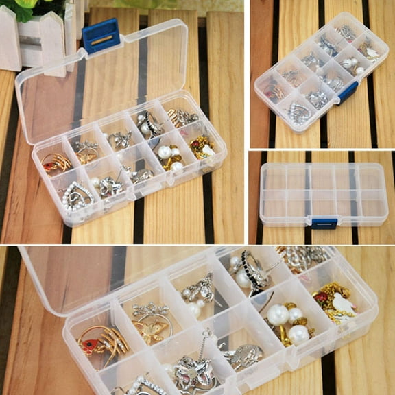 QAZbgdl Small Storage Case | Compact Container Box for Organizing | Holds Jewelry, Pills, Nail Art Tips | Portable Mini Organizer with 10 Grids