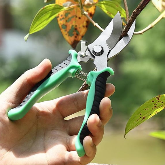 QAZbgdl Stainless Steel Pruning Shears | Garden Scissors for Tree & Flower Trimming | 1-Piece Set with Safety Lock & Spring-Assist | Orange, Green, Yellow Handle Options