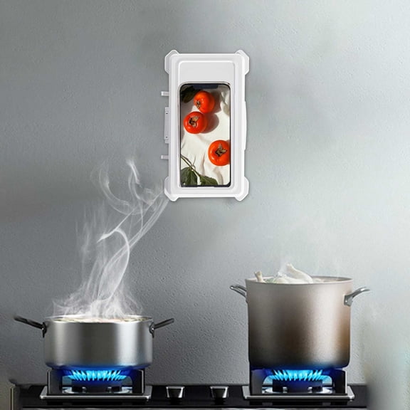 QAZbgdl Wall-Mounted Phone Holder Shelf with Touch Screen Access - Waterproof Mobile Phone Storage Box for Kitchen Bathroom Shower - Clear Window Media Organizer for Watching Videos - Fits Phones