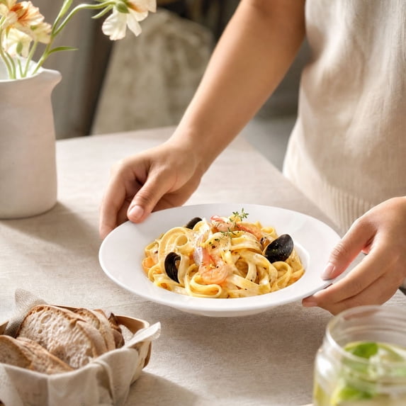 QAZbgdl Wide Rim Pasta Bowl Plastic Soup Plate Deep Dinner Dish for ...