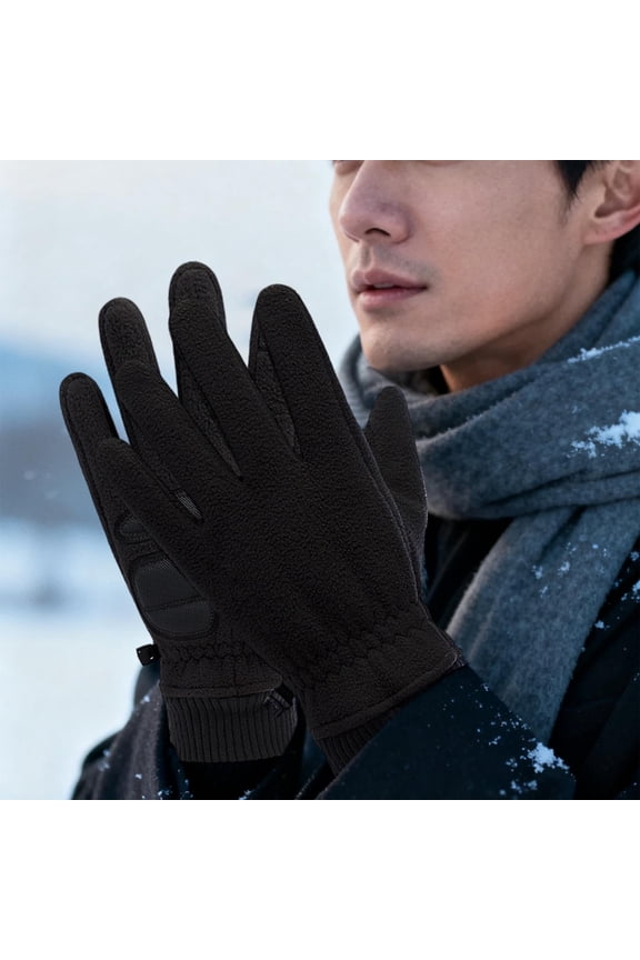 Winter Warm Gloves for Men | Fleece Lined Windproof & Water Resistant | Touchscreen Compatible | Thickened Outdoor Cold Weather Gloves - 1 Pair