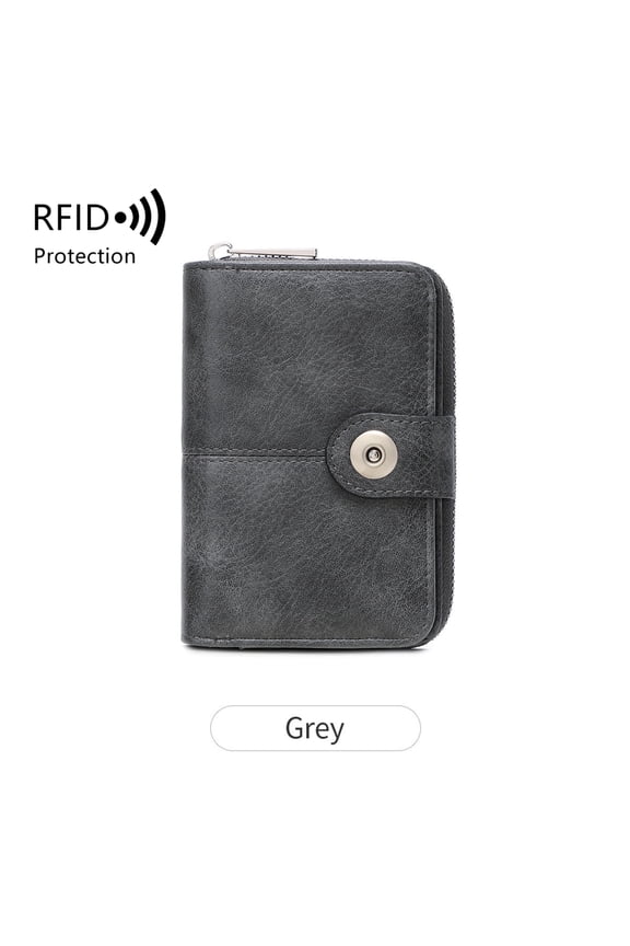 QB364-The New RFID Anti-theft Wallet For Women Features Large-capacity Snap Fasteners And Zippers. It Is A Solid Color Texture Design With Multiple Card And Cash Compartments. (gray)