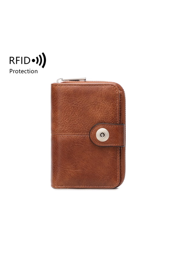 QB364-The New RFID Anti-theft Wallet For Women Features Large-capacity Snap Fasteners And Zippers. It Is A Solid Color Texture Design With Multiple Card And Cash Compartments. (brown)