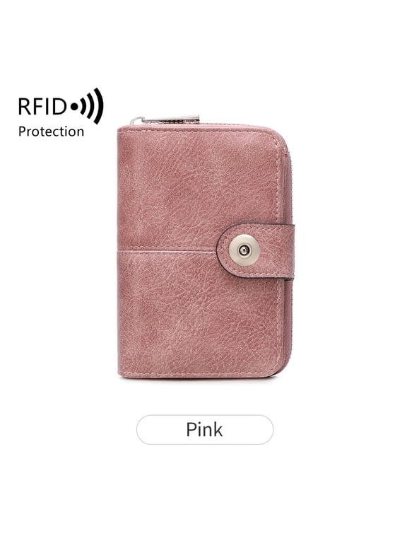 QB364-The New RFID Anti-theft Wallet For Women Features Large-capacity Snap Fasteners And Zippers. It Is A Solid Color Texture Design With Multiple Card And Cash Compartments. (pink)