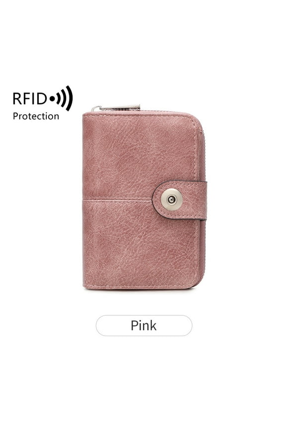 QB364-The New RFID Anti-theft Wallet For Women Features Large-capacity Snap Fasteners And Zippers. It Is A Solid Color Texture Design With Multiple Card And Cash Compartments. (pink)